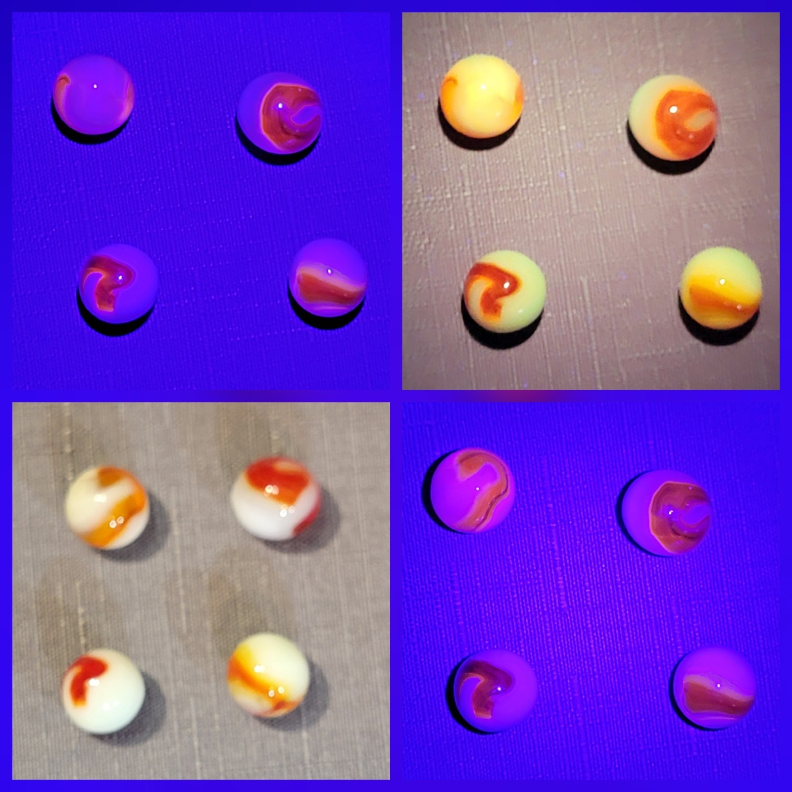 12 Vtg UV Reactive Marbles|Uranium|Cadmium|Cherry Red|Classic Mixed Lot + Stand