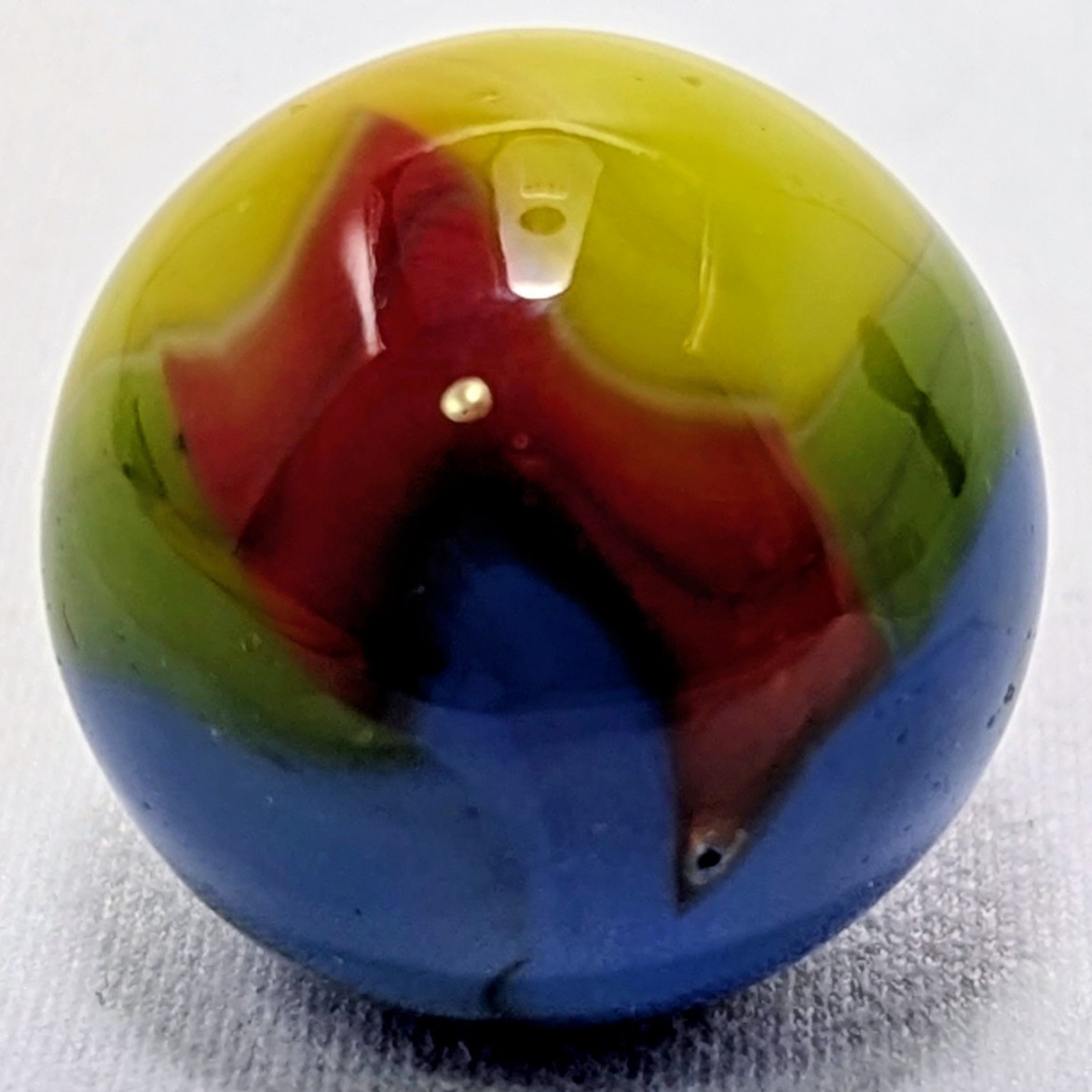 Vintage Vitro Agate Parrot Marble 23.03 mm Wet Mint; Oxblood,Blue, Green Yellow