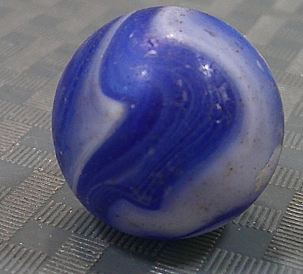 Vintage 1940s Blue White Agate Marble Banger Shooter Boulder Bonker Masher