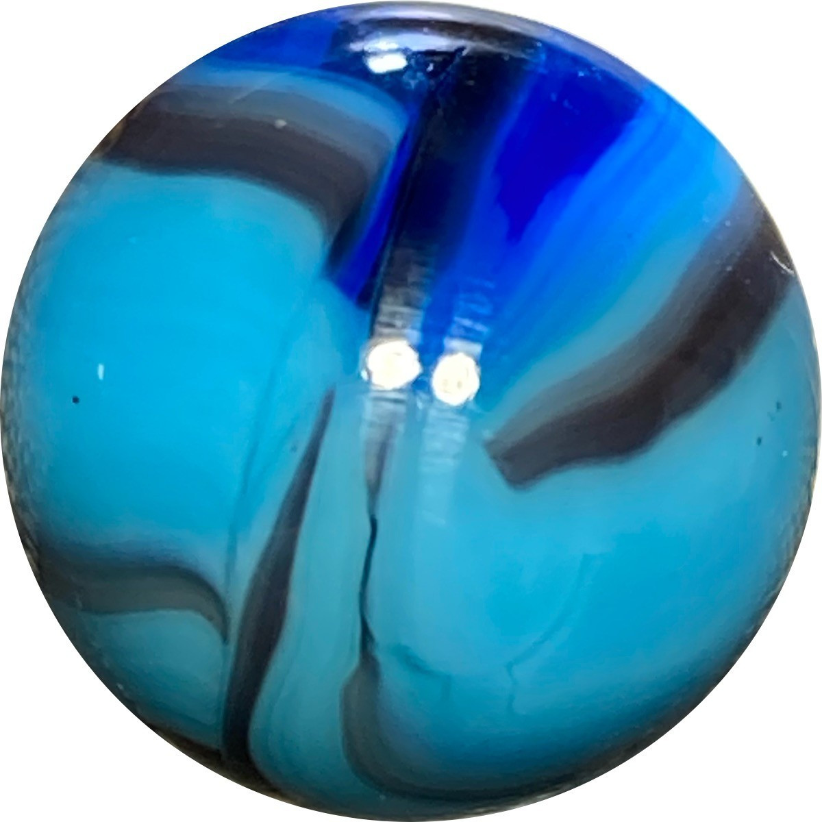 (one) MINT 5/8″ VACOR SWIRL MARBLE, light & dark blue. 9 pattern.