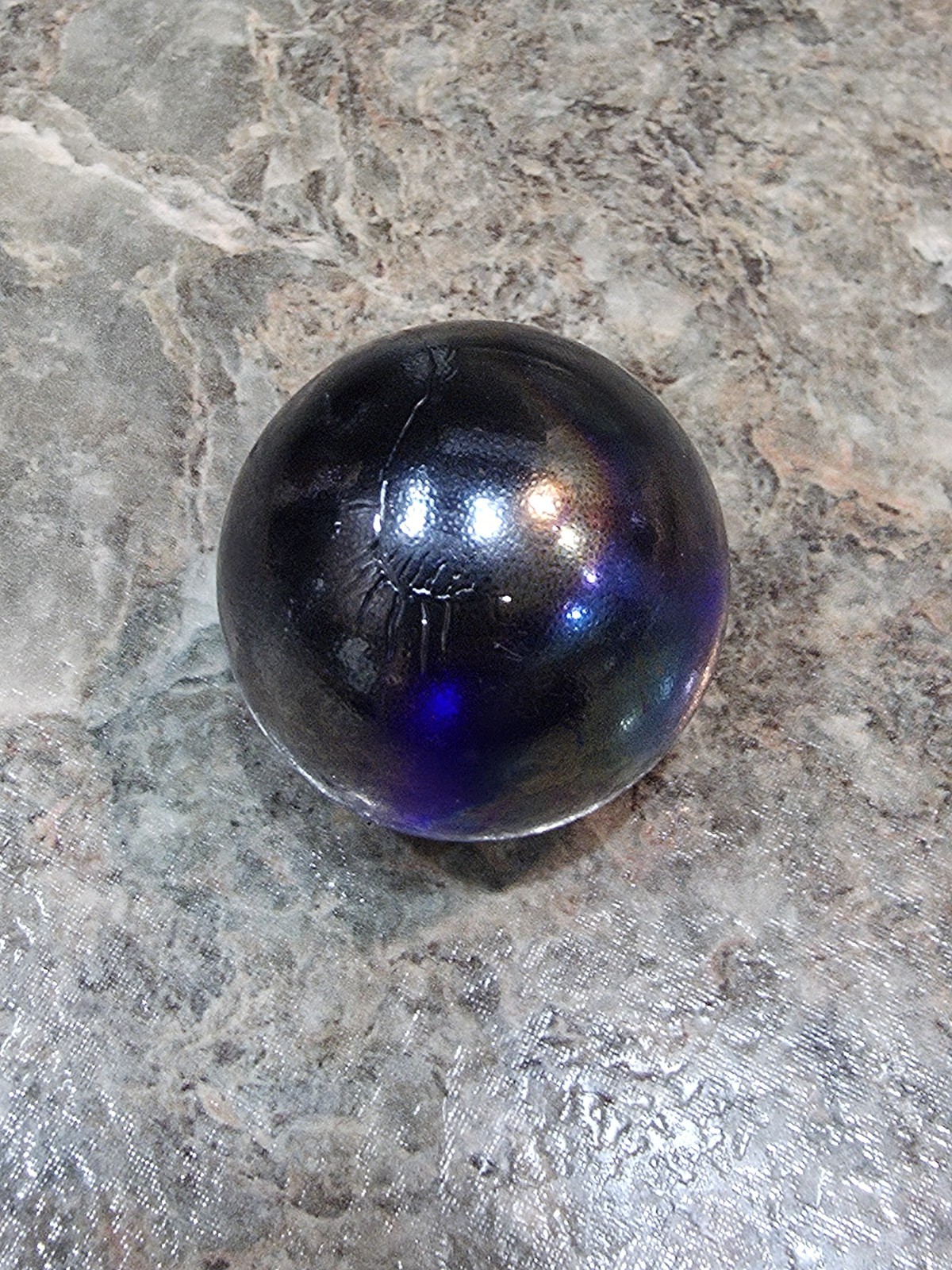 Vintage Large Marble Orb Paperweight Sphere Carnival Iridescent Crystal