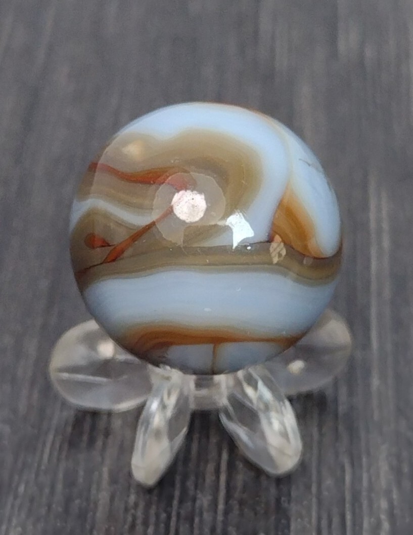 Tri-Color Light Blue & Dark Red Swirl Blend / Vintage Marbles .61″ NM Glass Toy