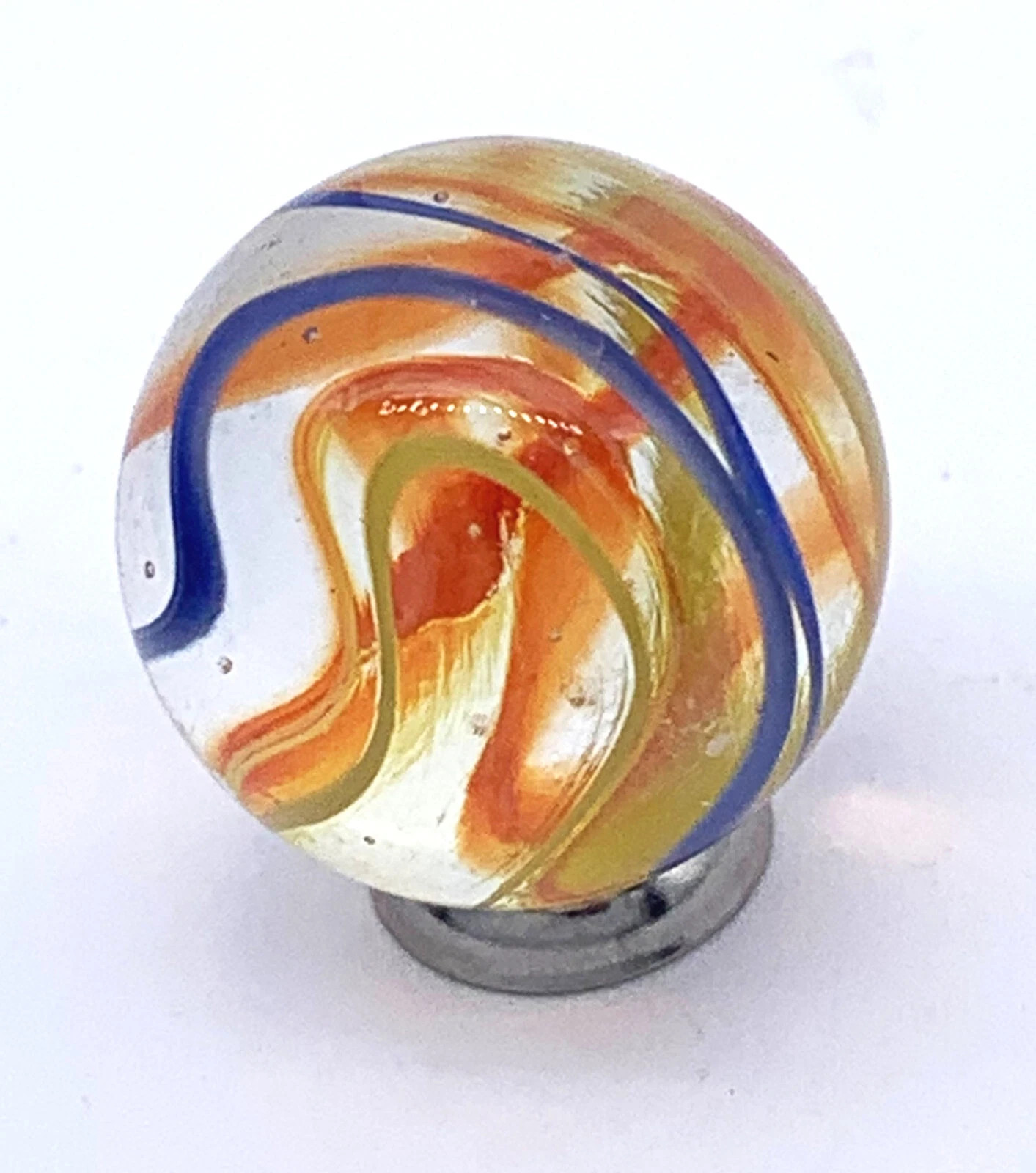 16mm Fiesta Glass Marble Players Pk 5 Vintage Marbles Clear w Red Blue Yellow