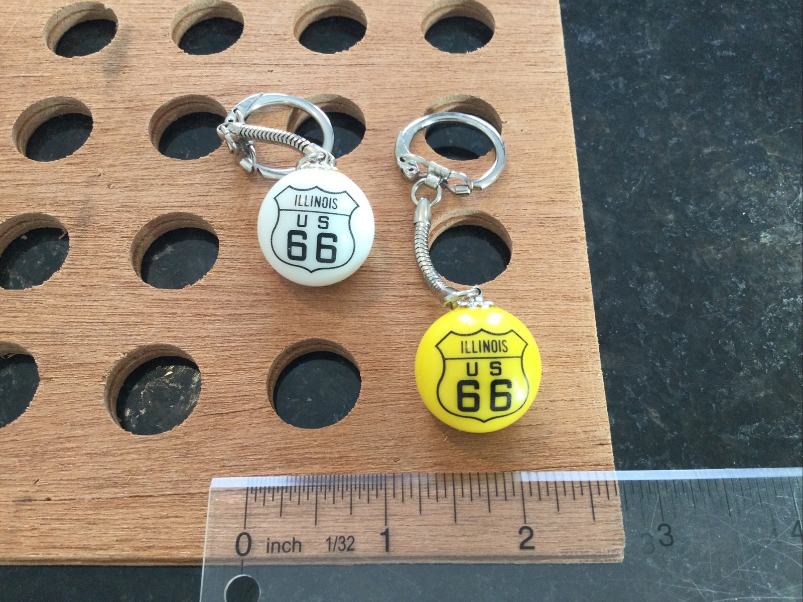 VINTAGE | “Illinois US 66” Key Chain |Yellow & White | 1993 | LOT OF 2