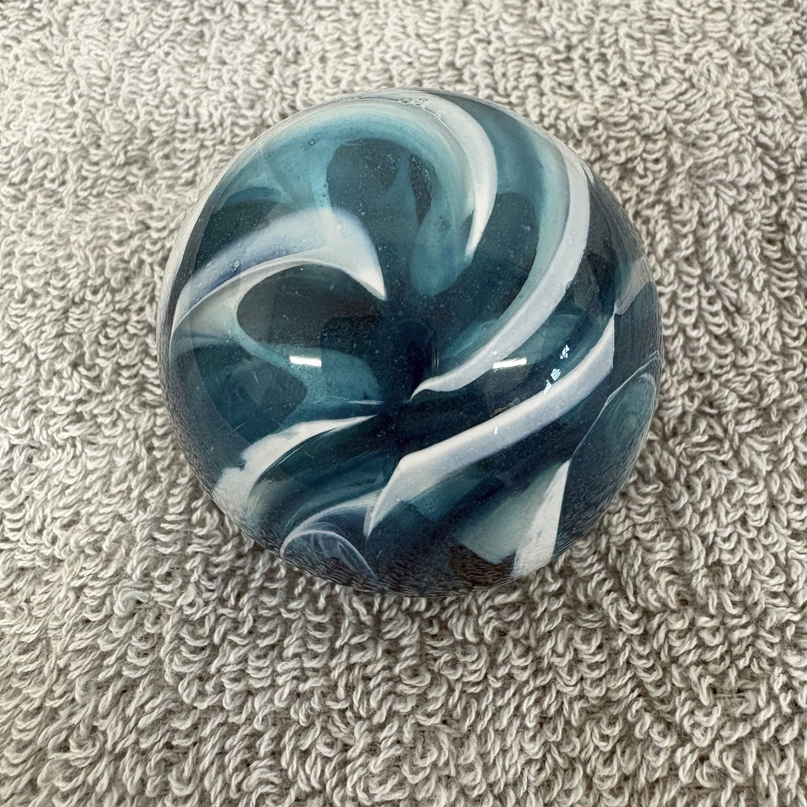 Unsigned White & Blue Swirl 2″+ Contemporary Art Glass Marble