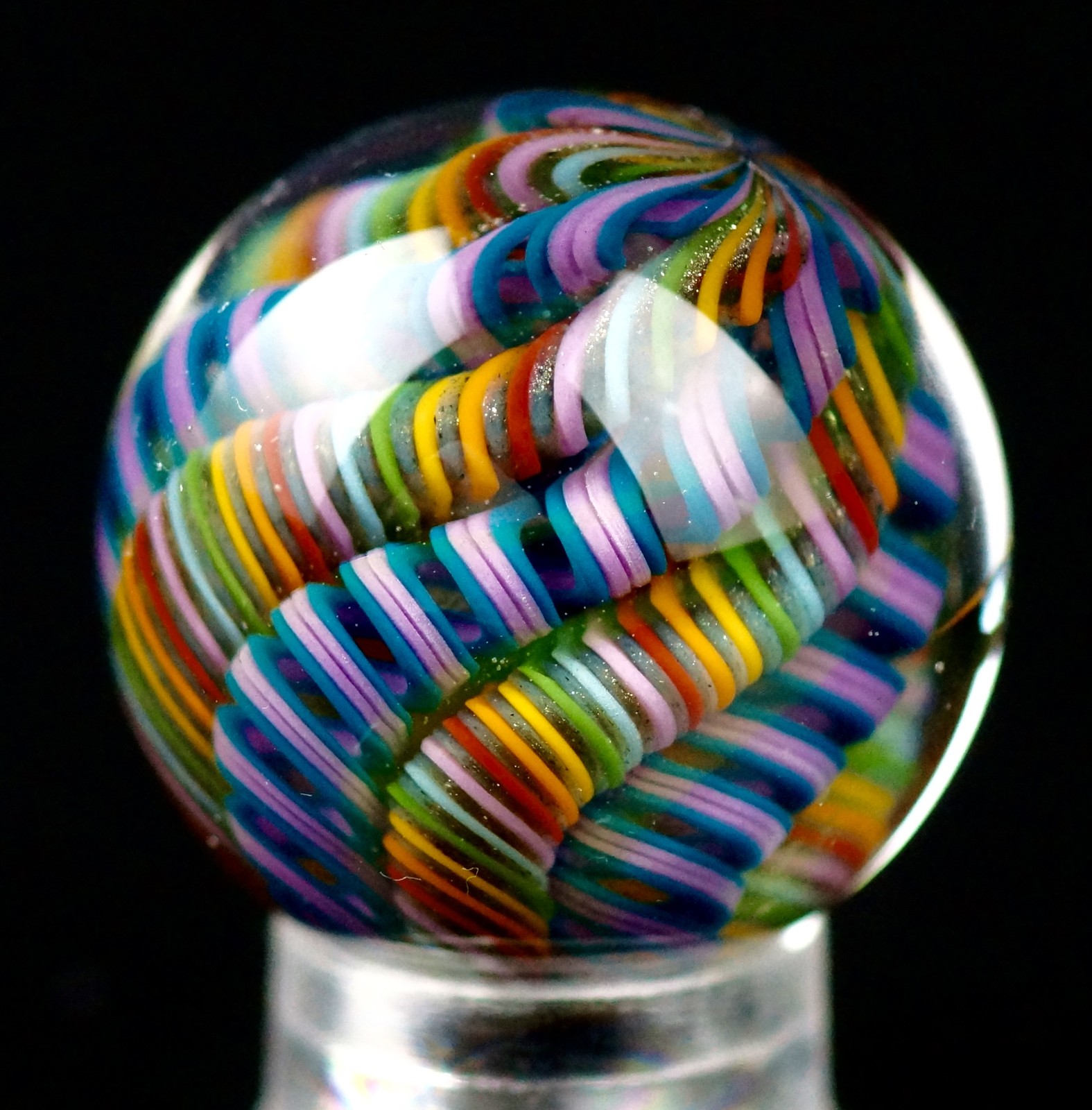 Bryan Trillas Glass Marble/Filigree Cane/UV/Purple & Pink Rainbow/0.8-0.9 inch