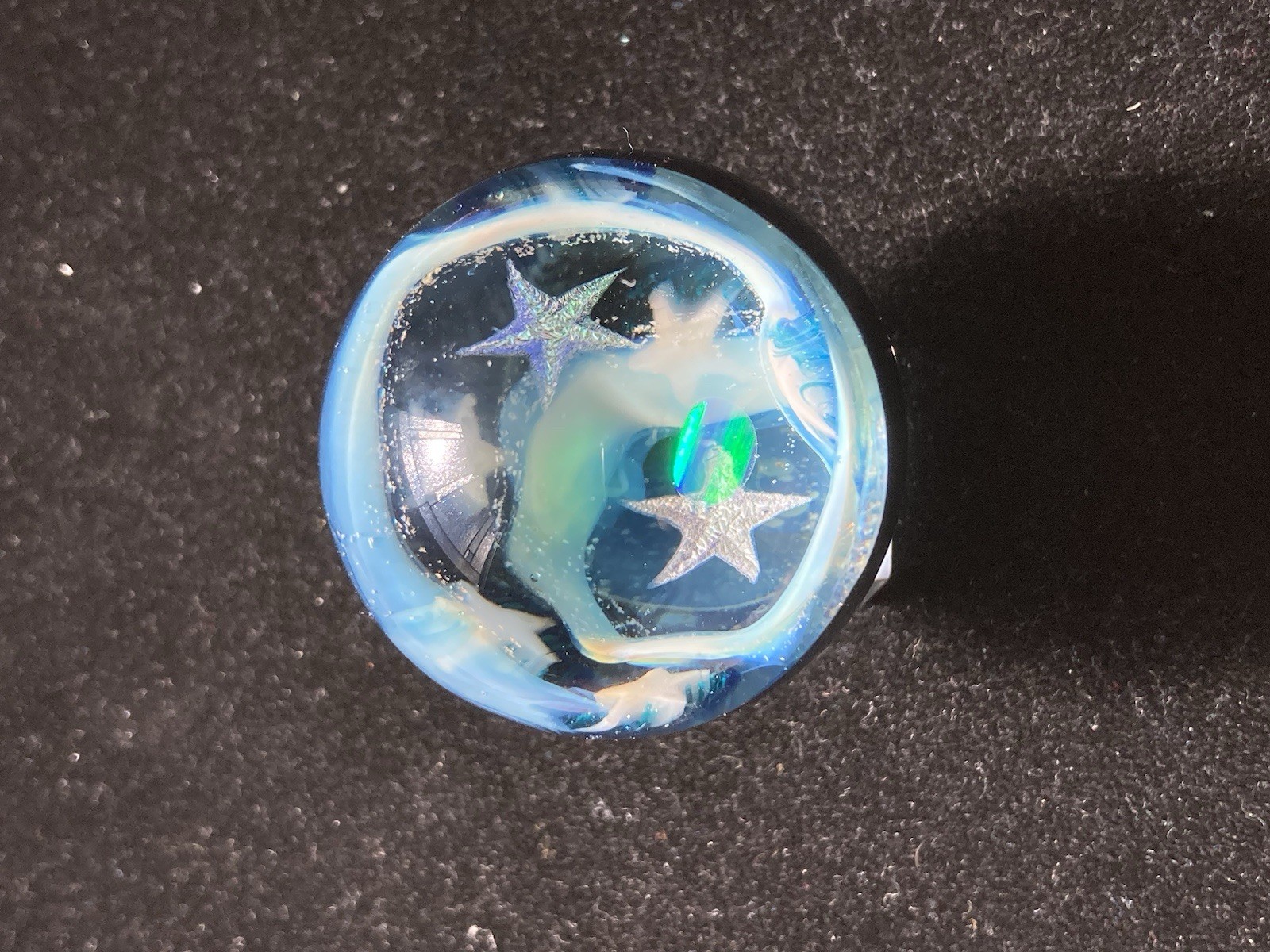 42mm Glass Boro Marble Deep Space Opal 24k Gold Fume swirl Sculpture Stars