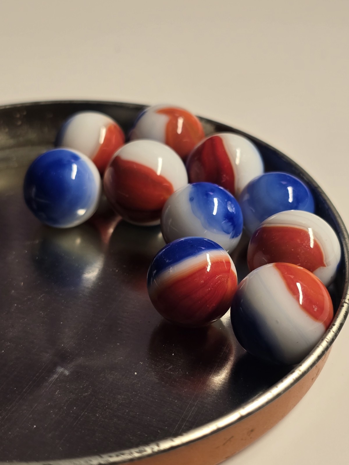 Vintage Assorted Patriot Red White Blue Glass Marbles Shooter Target Size 11pc