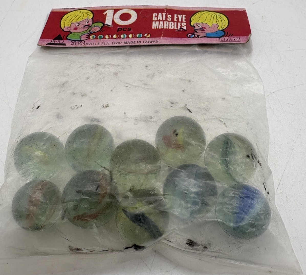 Vintage Ja-Ru Cat’s Eye Marbles 10 Pc Bag Sealed Made in Taiwan 1970s–80s