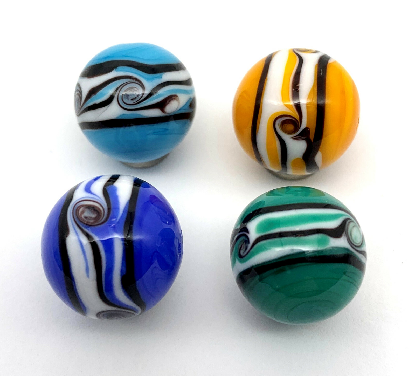 NEW for 2022! 16mm “Riptide” Handmade Art Glass Marbles Set of 4 Colors (5/8th”)