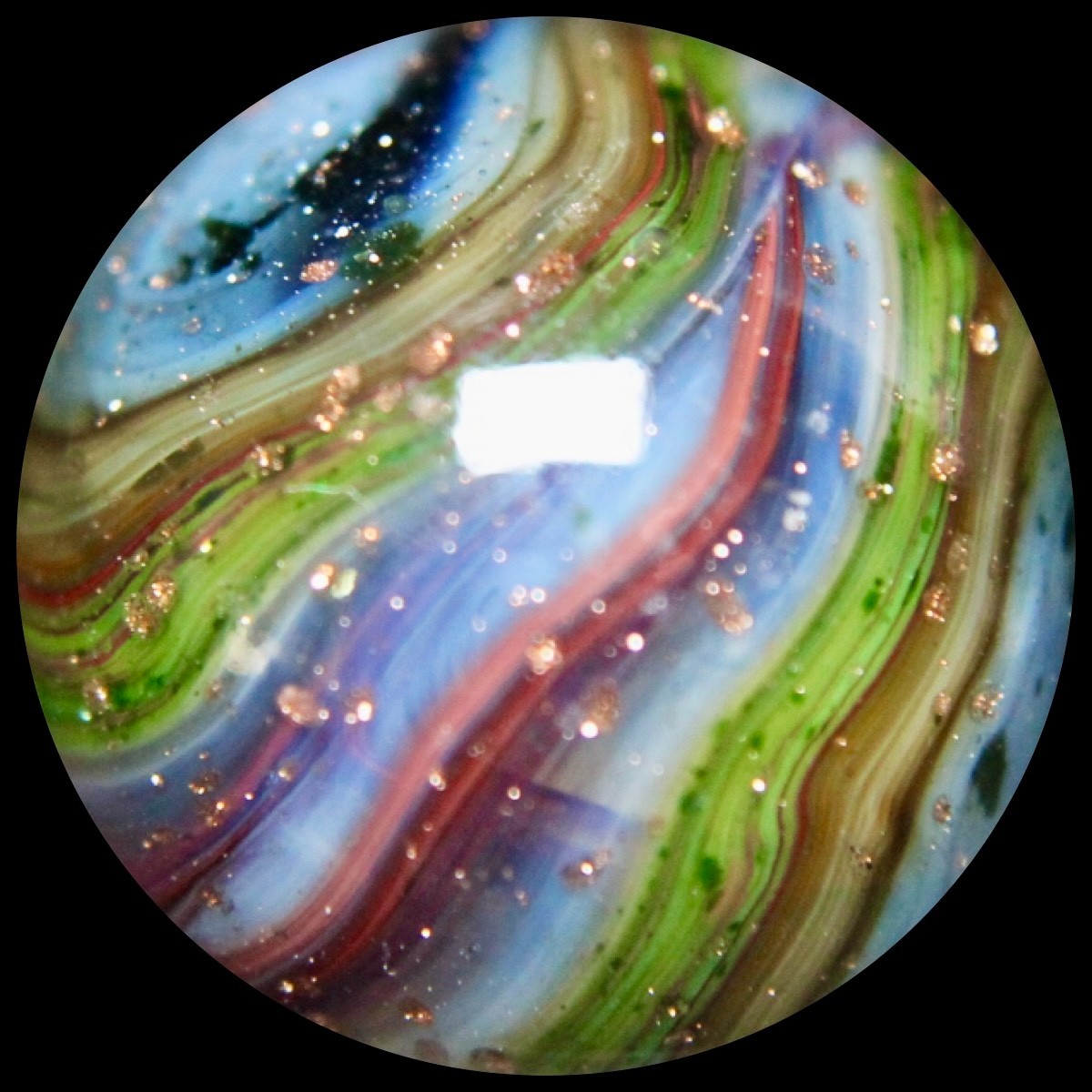 DAS West Virginia Red Buds Marble Collector Series: Oxblood/Green w/Lutz & Mica