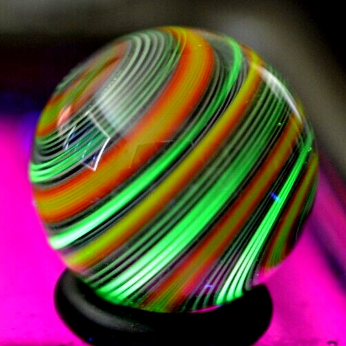 BRYAN TRILLAS GLASS MARBLE/.807″-BLACKLIGHT FIERY ZEBRA w/LOBING-WORLDWIDE FAST