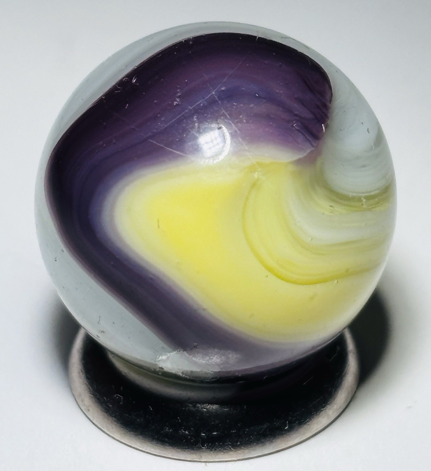 Vintage Akro Purple & Yellow Popeye Corkscrew Marble .68” Near Mint Cond