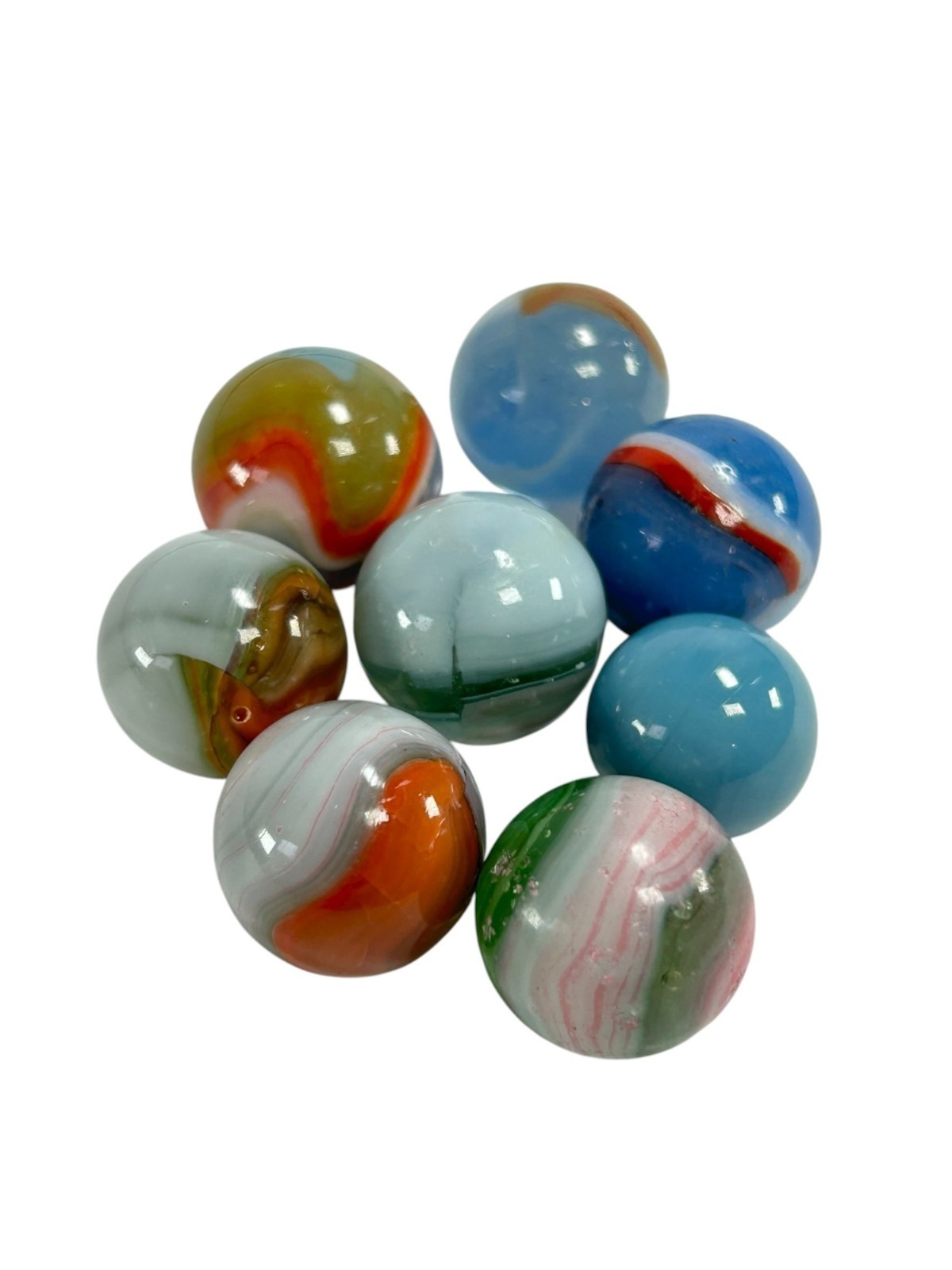 Vintage Player Marbles .60in Lot of 8 Multicolor Agate Swirled Glass Collectible