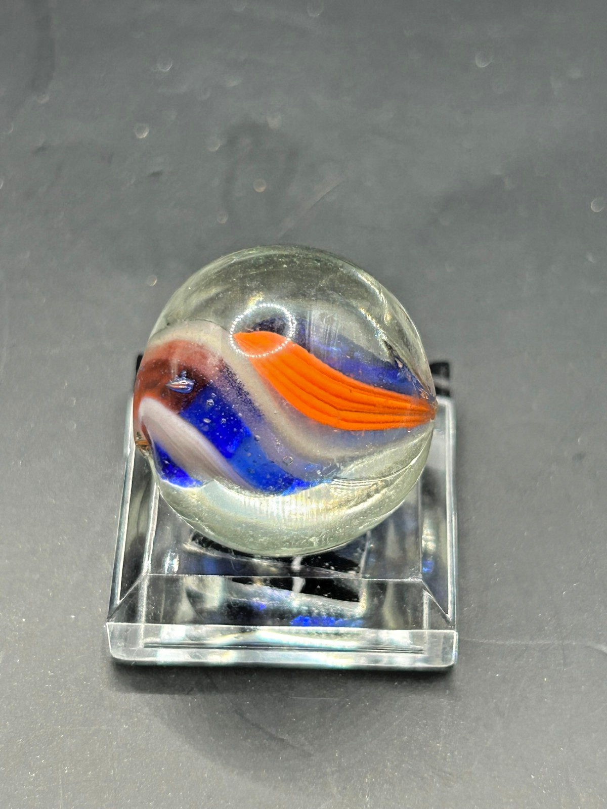 Antique German Naked Divided Core Marble Jelly Blue Orange White 3/4″ Mint E2.8