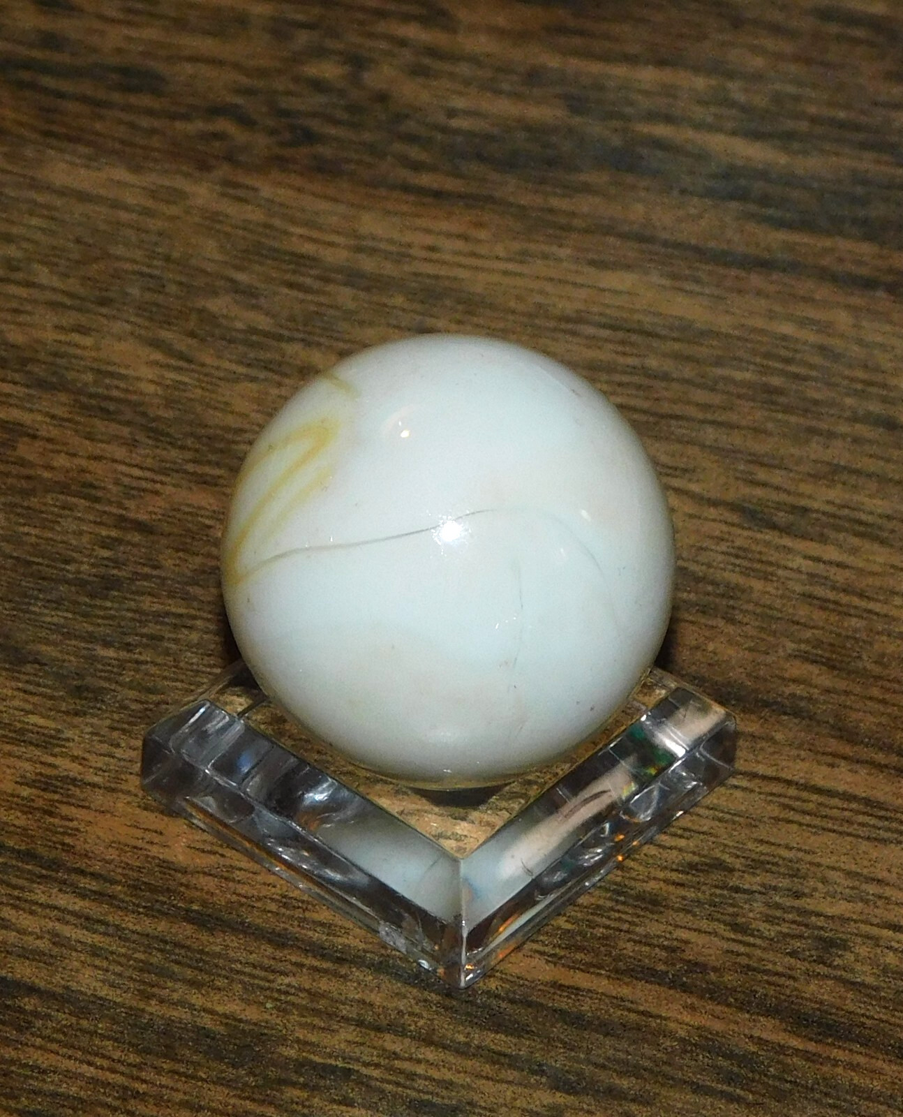 Vintage Glass Marble Large Pearlescent Cream Yellow Swirl Shooter 0.94″ #0-129