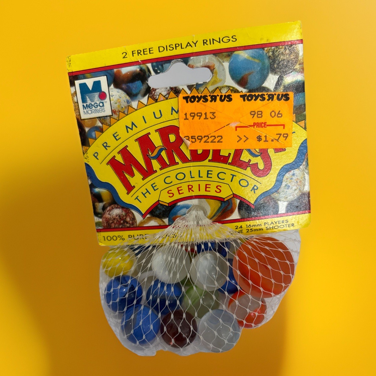 “RAINBOWS” VACOR MEGA MARBLES Vintage 1990s Net Bag 24 16mm/1 25mm Shooter