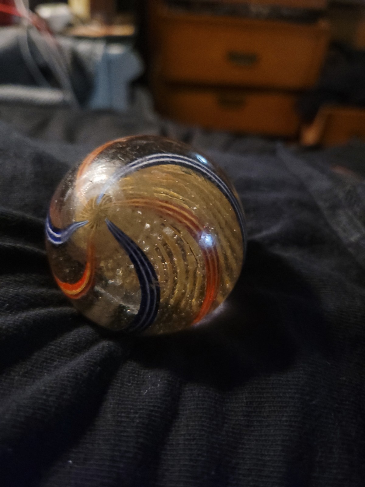 RARE Giant 2.27″ Antique German Latticino Swirl Handmade Marble Mammoth Swirl