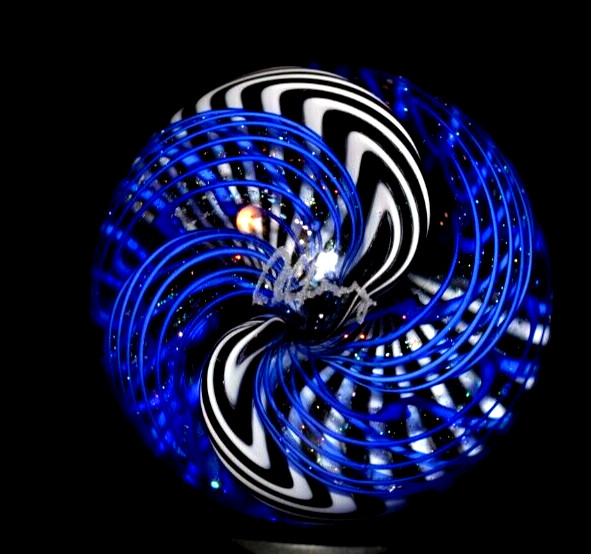 JAMES ALLOWAY GLASS MARBLE/1.327″-DICHROIC CANE SUPERNOVA #208-4 CANES FILIGRANA