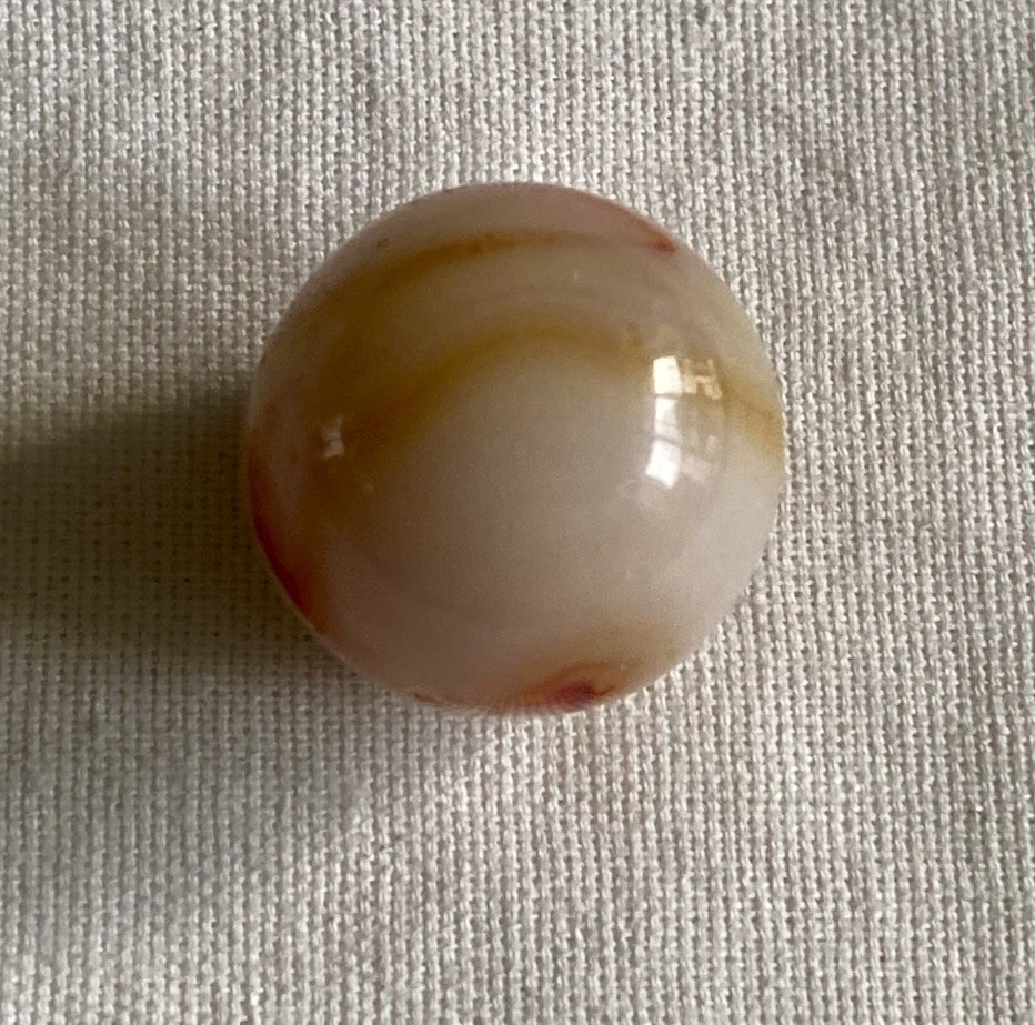 Pair Of Vtg Alley Agate Red & Yellow Swirl Marbles 1/2” & 9/16” (zzd7)