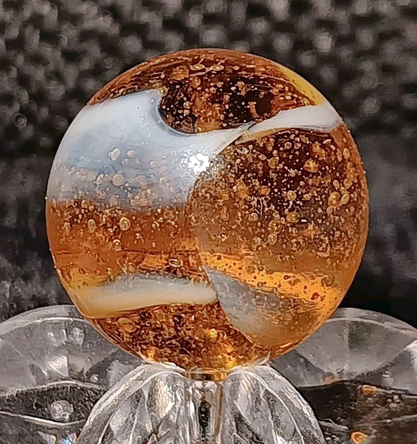 Peltier Glass Transparent Rainbo Marble. 5/8 Mint. Beautiful Bubbly Example..