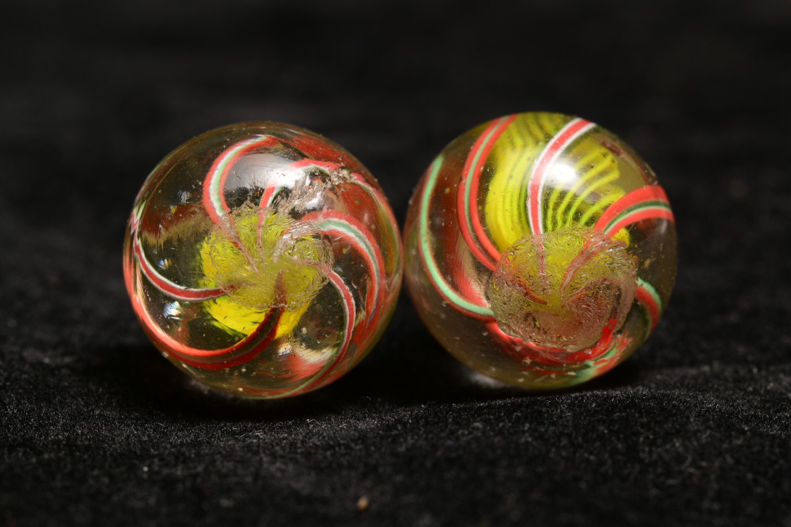 Same Cane Pair Latticino German Handmade Antique Marbles 20mm 25/32”
