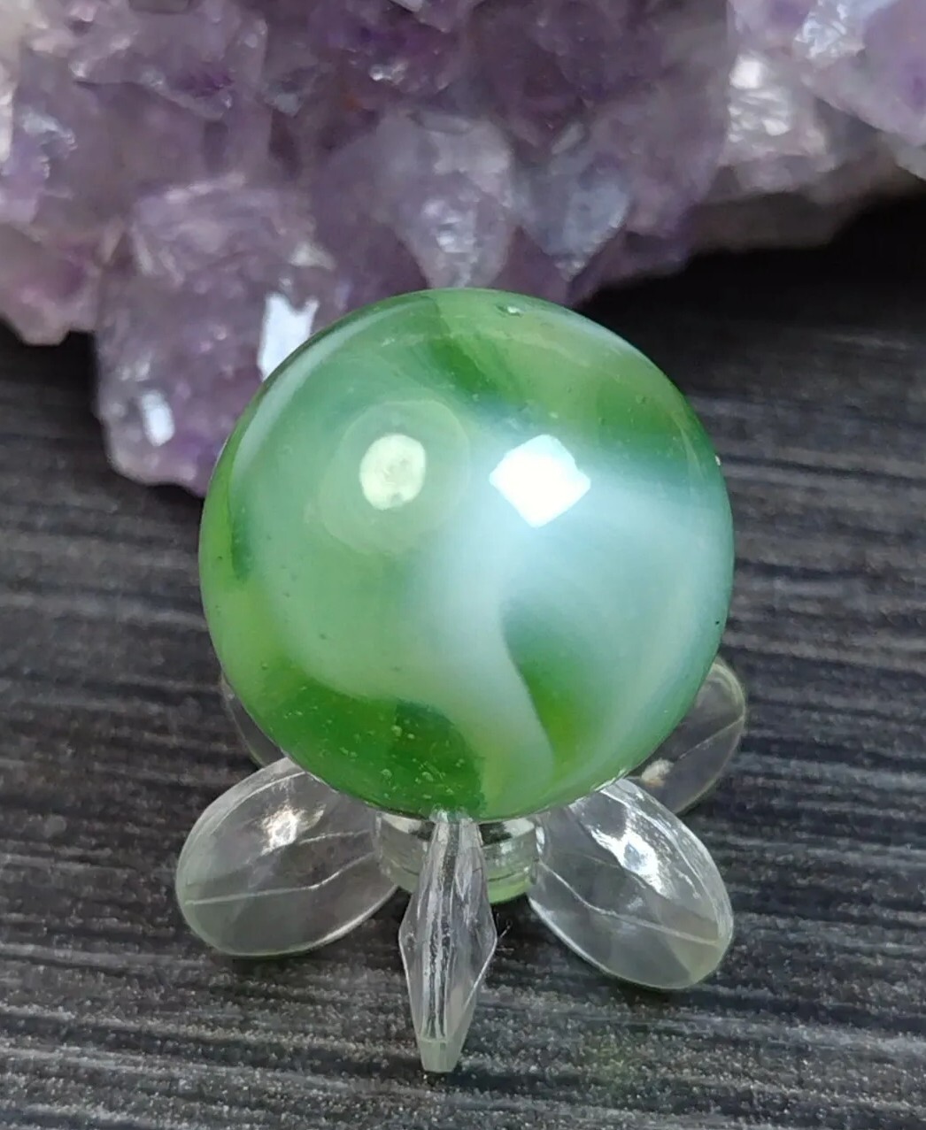 Lime GREEN FIZZY Fat Ribbon Swirl Alley or Cairo Glass NM Vintage Marbles .59″