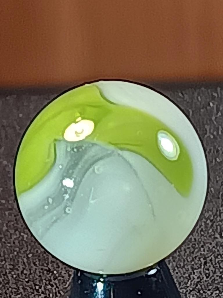 5/8″ Vitro Grinch Green Ice White on Clear Patch Swirl NM Serious Marble B63