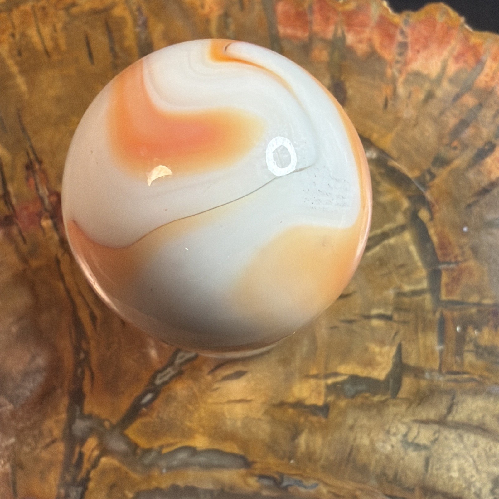 Vtg CAC Christensen Agate Co. Electric Orange Flame Tip Swirl Shooter 23/32-.718