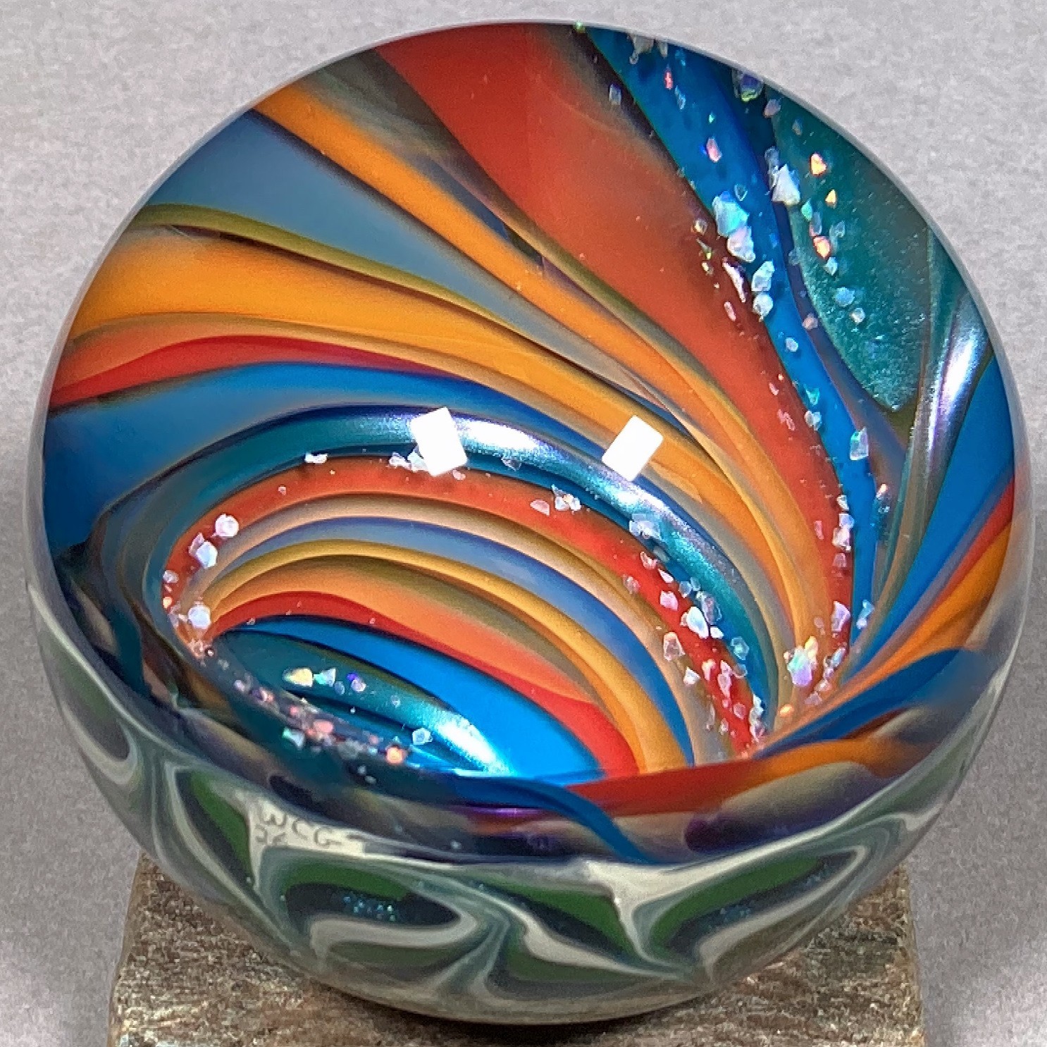 Vortex Marble Handmade by Bill Grout 2.17″ Dormant Spring 020826 Boro Glass