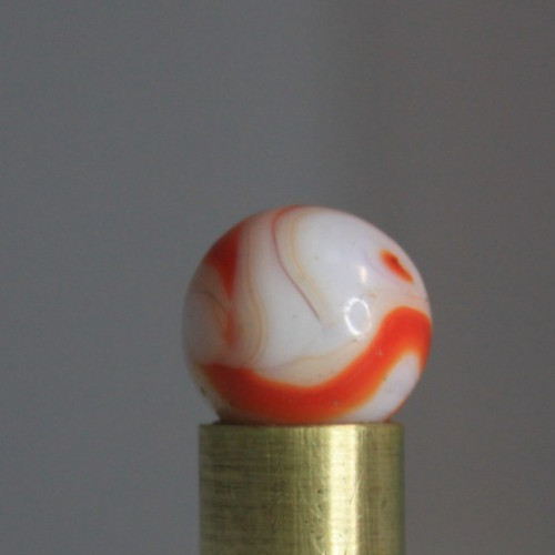PELTIER GLASS MARBLE RED FLAME SPIRAL ZEBRA OPAQUE WHITE 5/8″ VINTAGE TARGET