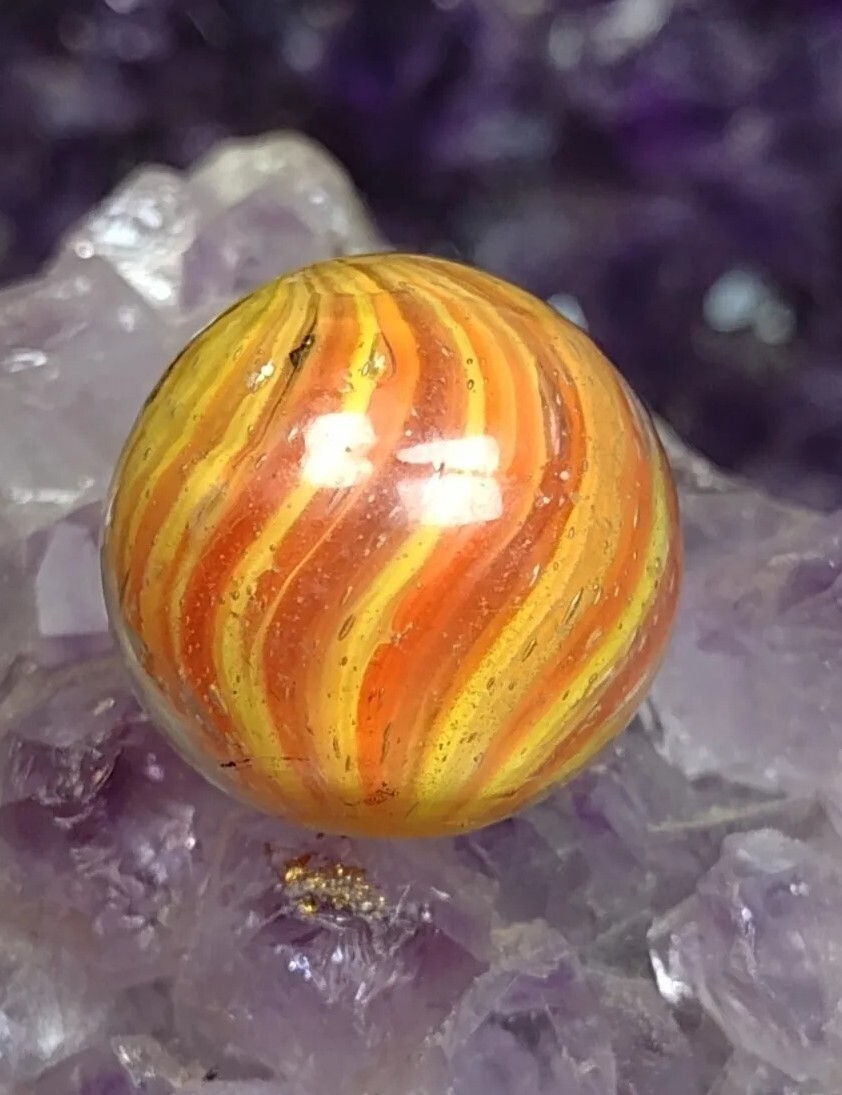 Flamin’ 🔥 NM Orange Onion Skin SWIRL Shrunken Antique GERMAN Marbles .64″