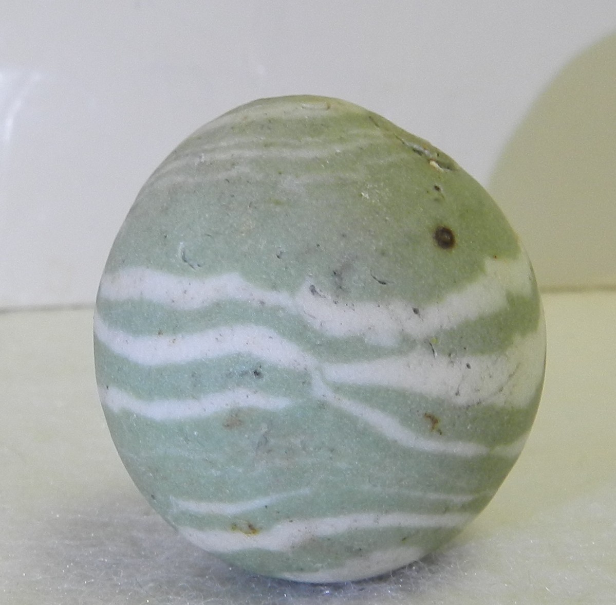 #20304m Vintage Error Out of Round Lined Crockery Shooter Marble 1.20 Inches