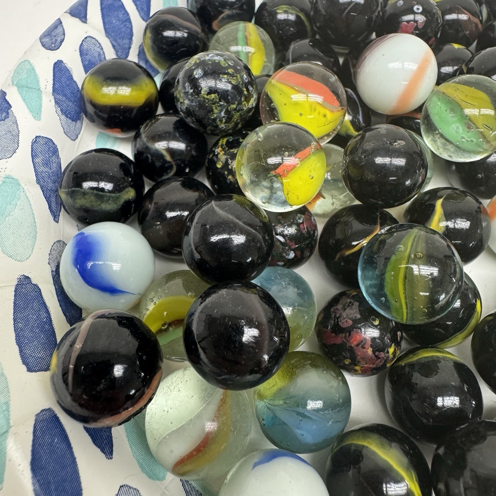 Vtg Lot Of 80 Marbles Various Colors & Types & Age