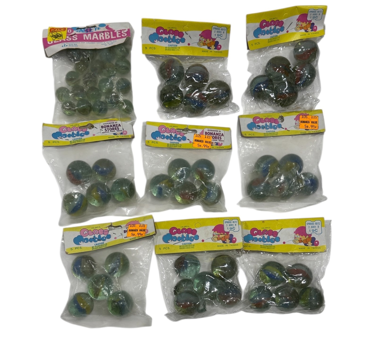 Colorful Glass Marbles 5-Pcs Catseye Large Size Qty 7 + 20-Pcs Normal Size Qty 1