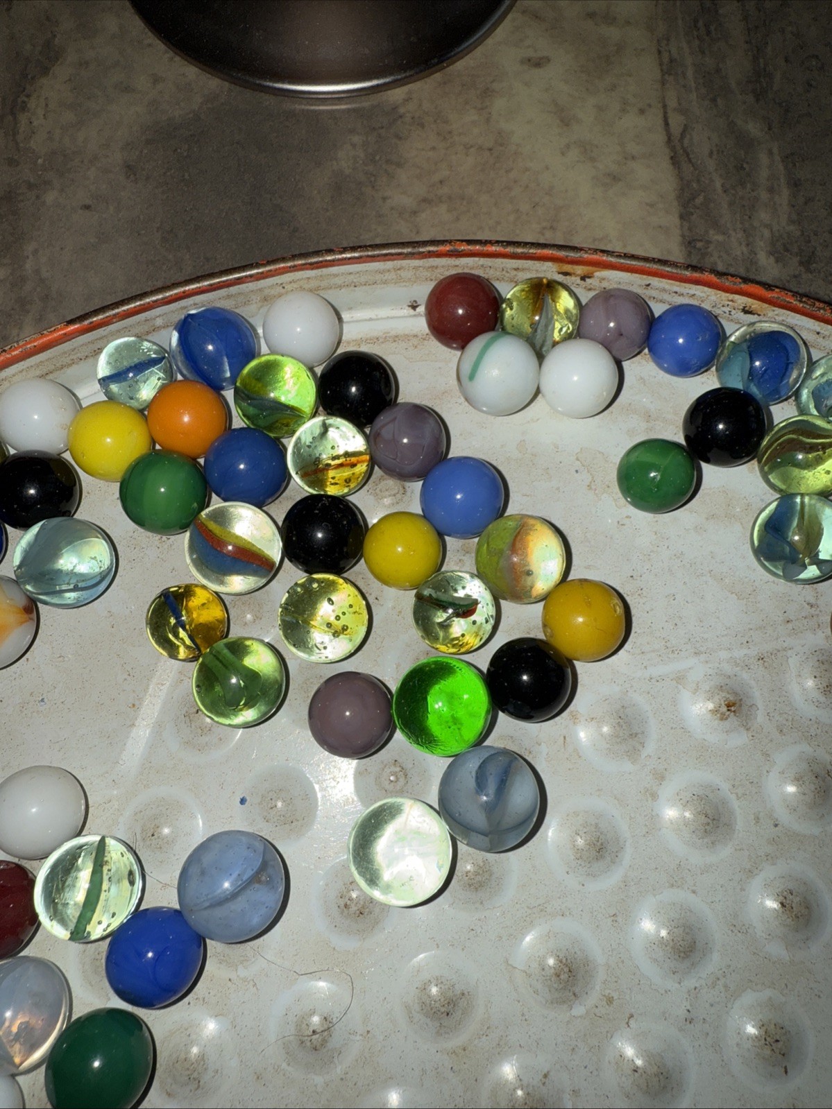 Lot of 186 Vtg Glass Marbles Multiple Colors Mini Glass Coffee Pot Used