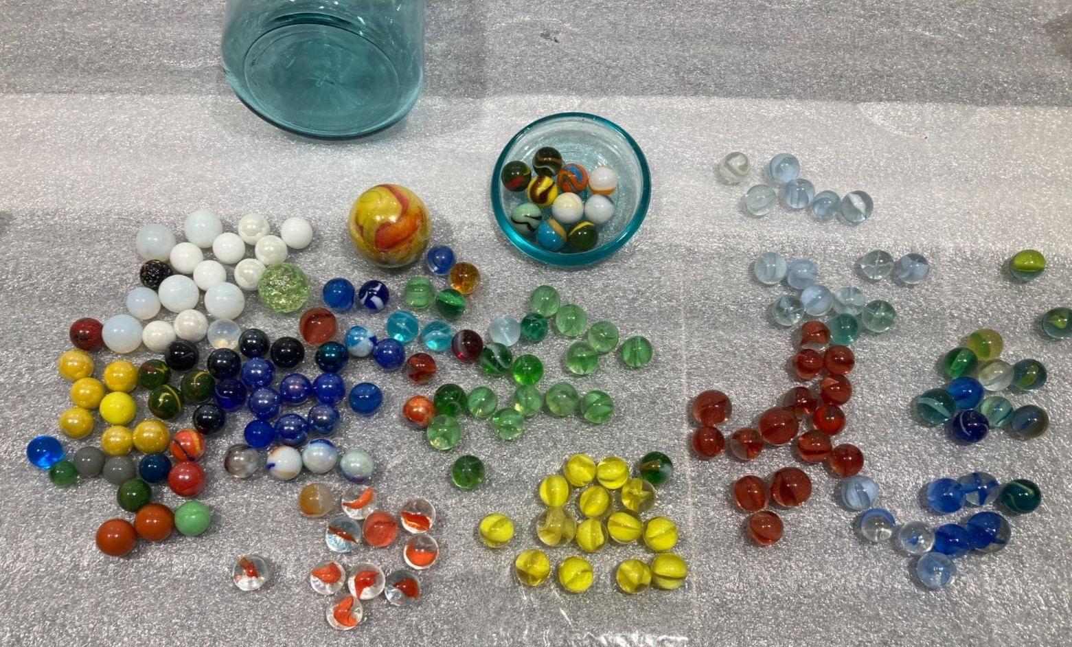 Vintage Lot of marbles as pictured w/ jar