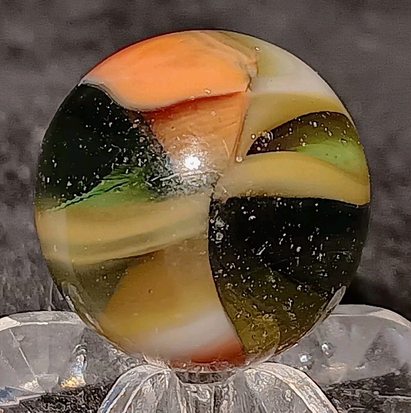Vintage Pelter Glass NLR Multi-Color Rainbo Marble. 5/8″ Mint. Uv. Htf Example