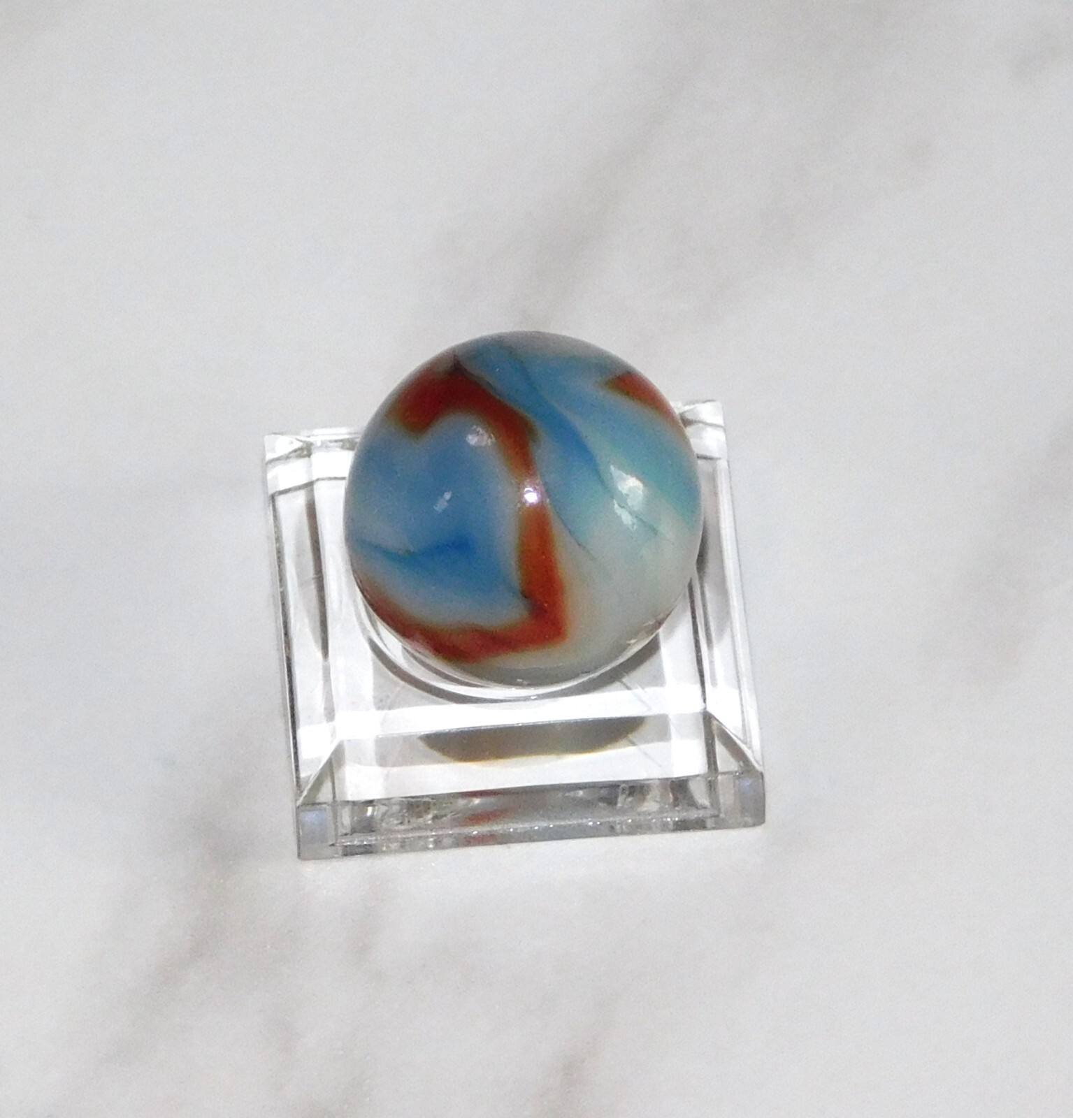 Vintage Marble Light Blue Orange White Swirl Opaque Peltier Akro 0.66″ #0-135