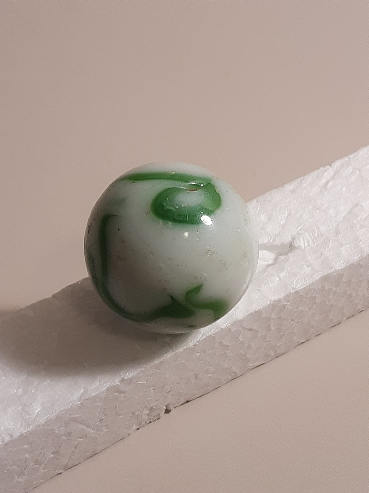 Large Shooter Marble white and green (Item M03)
