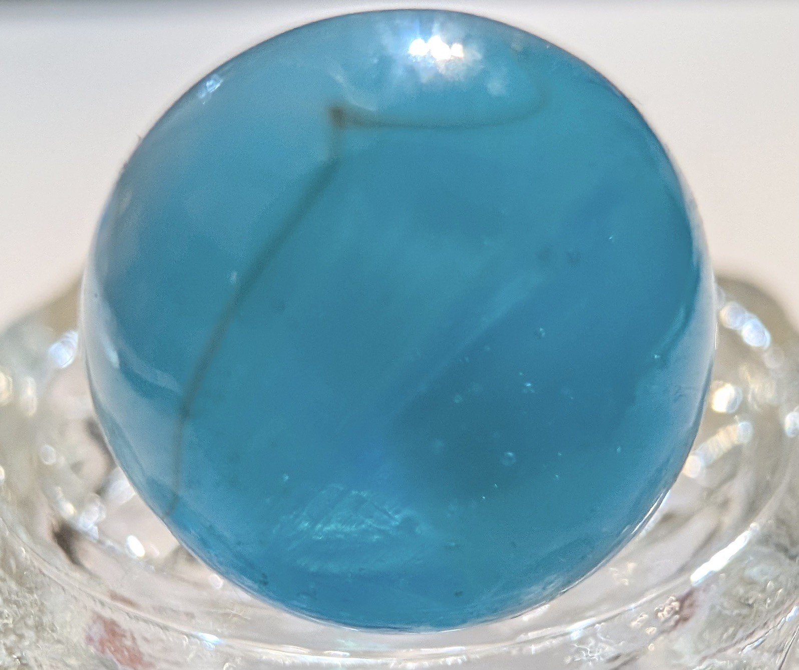 .55″ Akro Agate Blue Moon Marble Black Line Corkscrew UV glow Purple 1950s