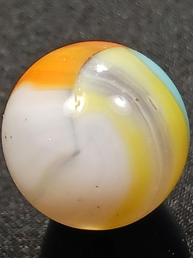Vitro Agate .55″ Robins Egg Lemon Yellow Orange Tiger Eye NM Serious Marble A236