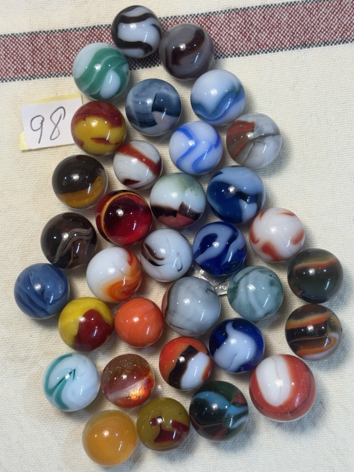 Peltier, Vitro, Marble King, West Virginia, Lot Of 33 Vintage Glass Marbles