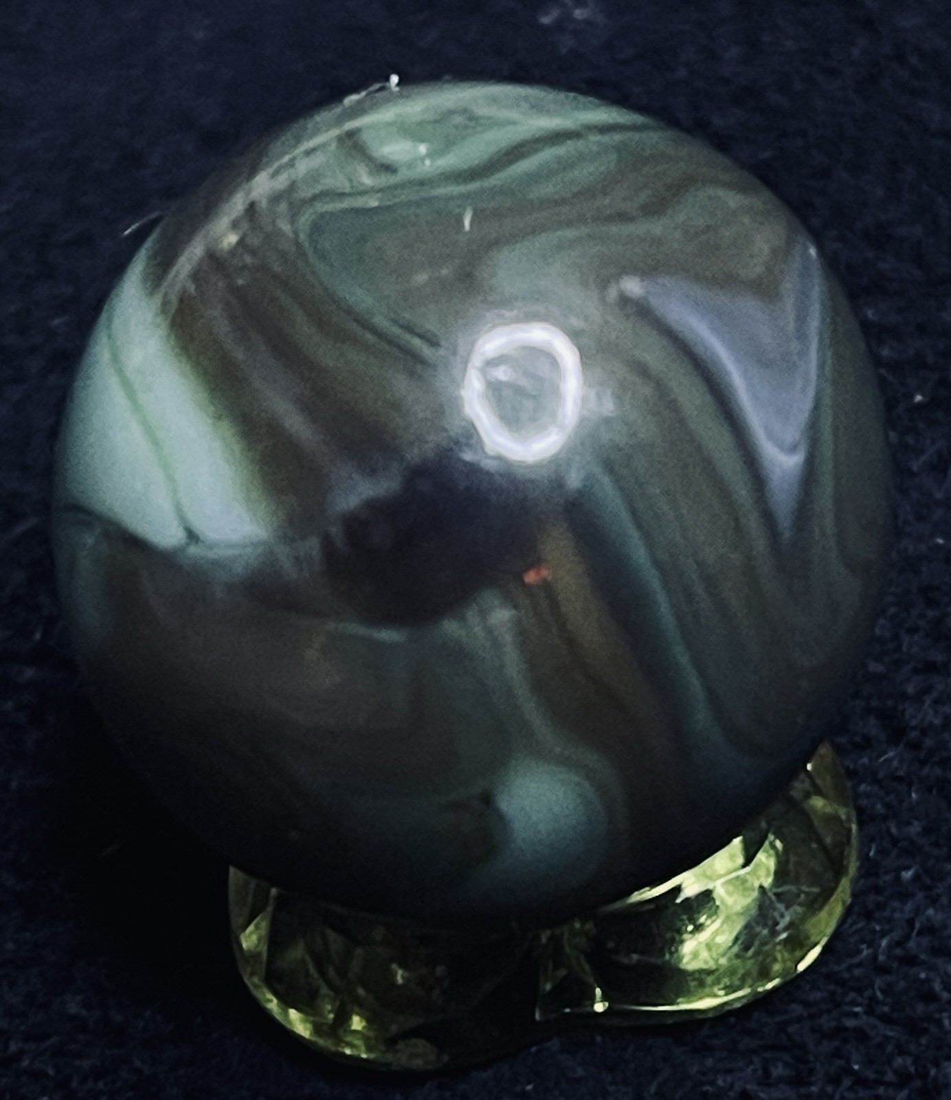 Master Marble Vintage .885” HTF Swirl Shooter. Earthy Greens, Browns & Purple.