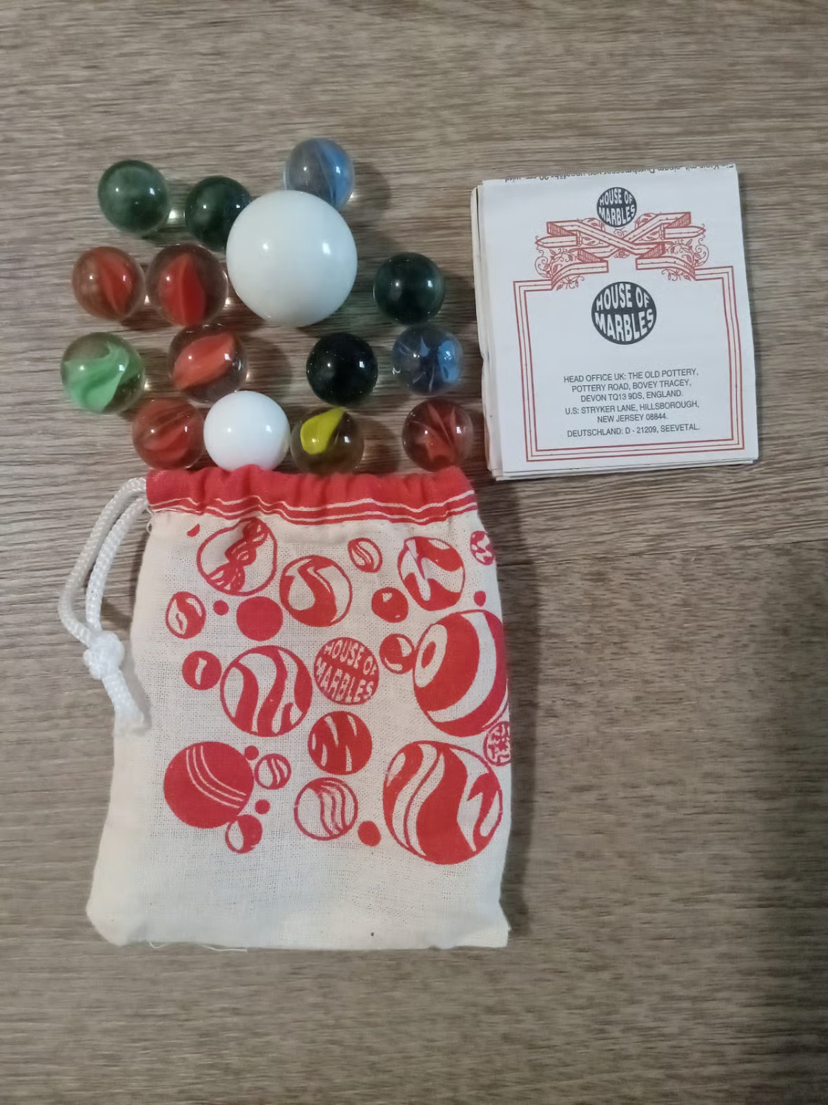Vintage House of Marbles 15 Marbles Original Drawstring Bag Pouch
