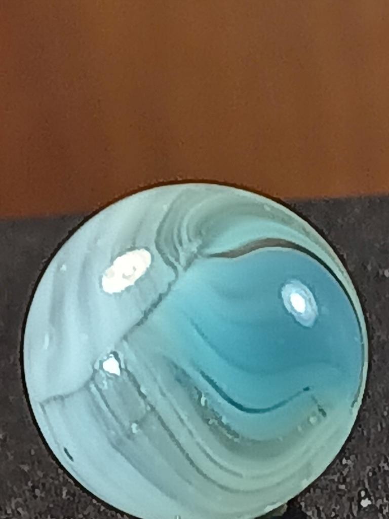 5/8″ Vitro Brilliant Turquoise Patch Wispy White on Clear NM Serious Marble B202