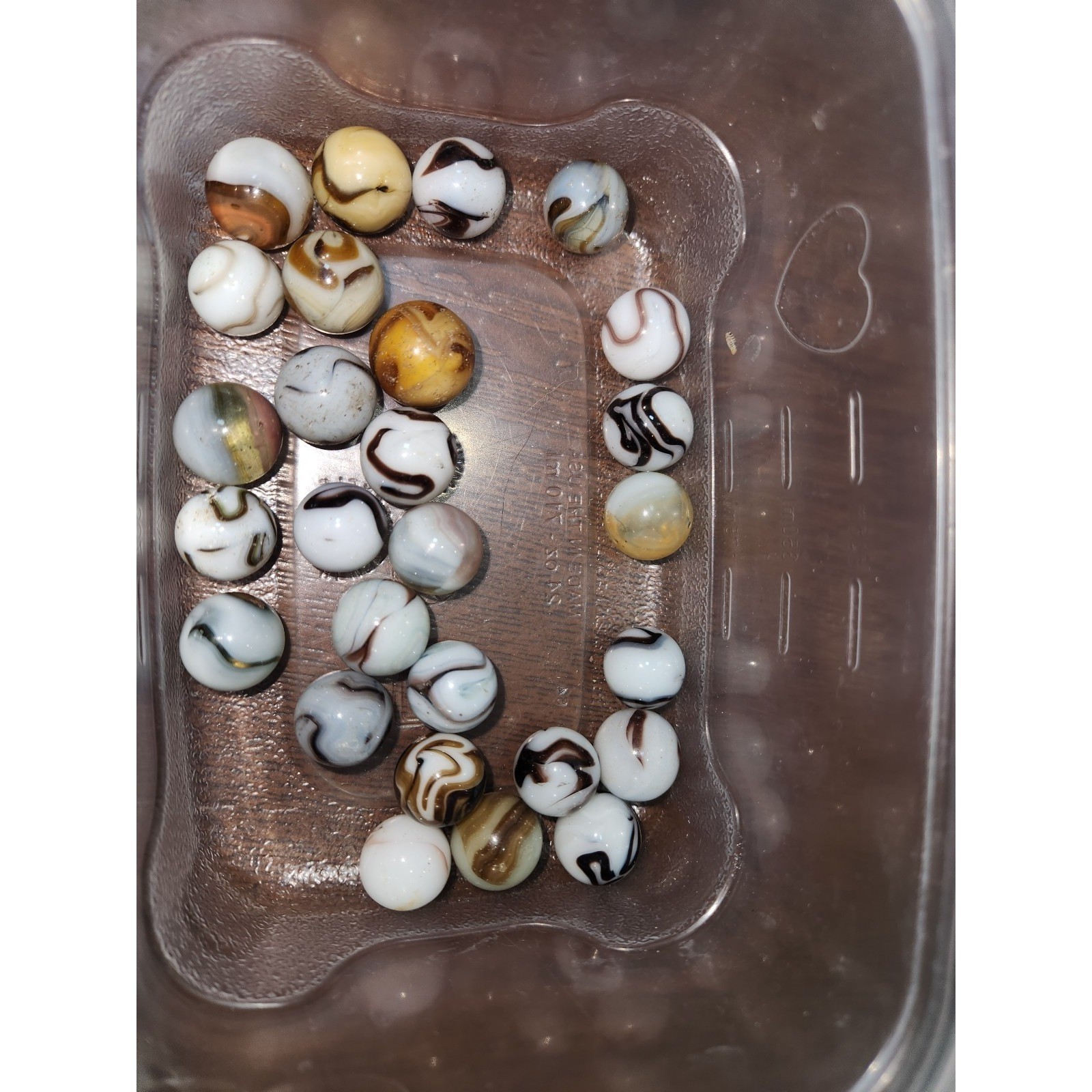 27 Vintage Glass Marbles LOT of White Black Brown Tan Clear LOT P