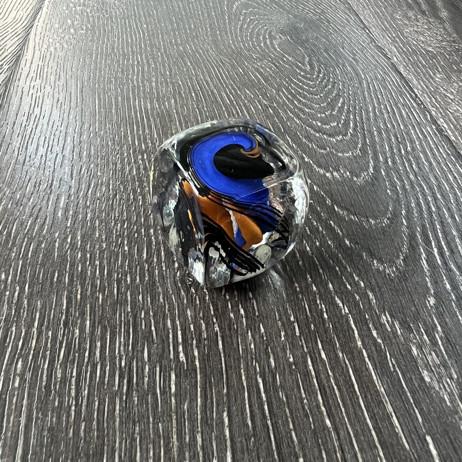 RARE SQUARE Shooter Rolf Wald Art Glass Cube Dice Blue Black & Orange Signed 90s