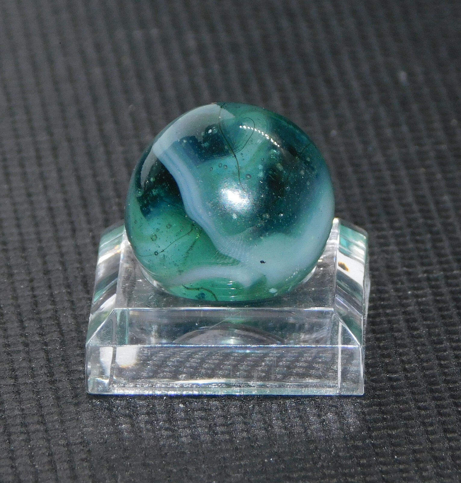 Vintage Marble Transparent Aqua Blue Grey White Slag Ground Pontil 0.62″ #0-75