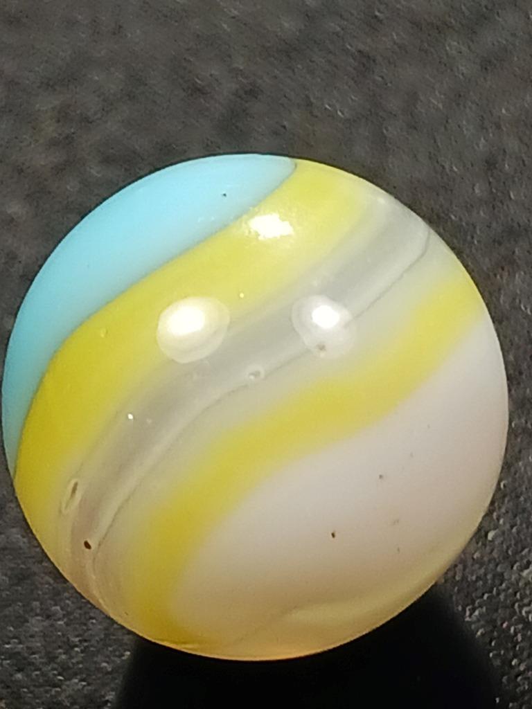 Vitro Agate .55″ Robins Egg Lemon Yellow Orange Tiger Eye NM Serious Marble A236